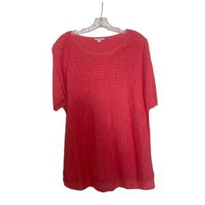 Eileen Fisher Organic Linen Jewel Neck Coral Pink Top Size XL